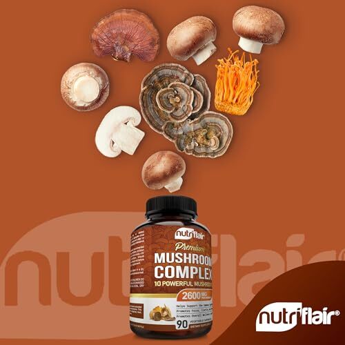 Mushroom Complex Supplement 2600mg, 10 in 1 Reishi, Lions Mane, Cordyceps, Chaga