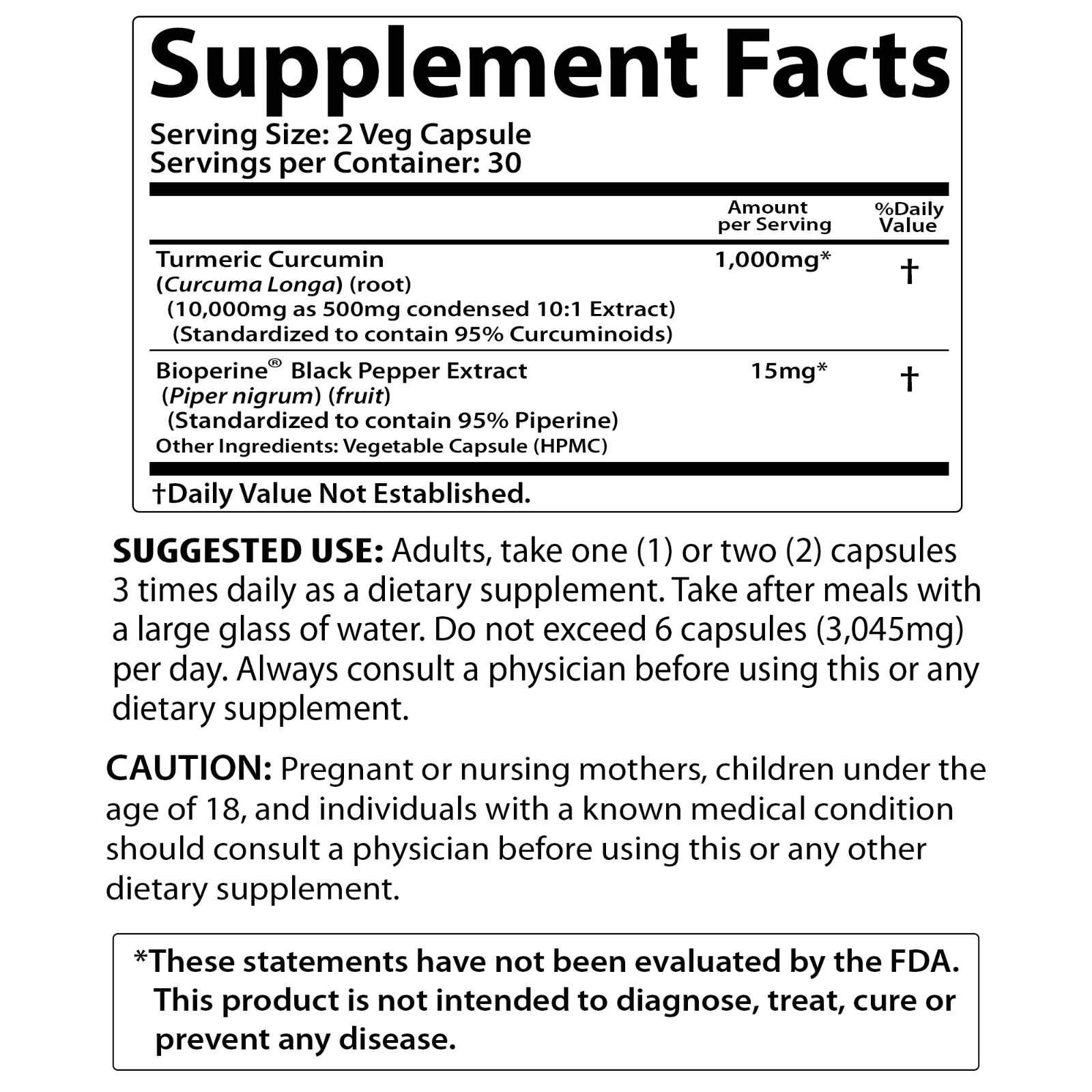 TURMERIC BLACK PEPPER 95% CURCUMIN ANTIOXIDANT 10,000mg EXTRACT 2X 60 CAPSULES