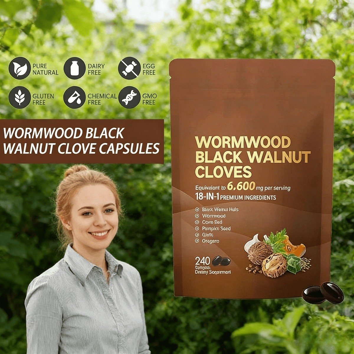 VivoNu Wormwood Black Walnut Cloves Capsules,Natural Cleanse&Metabolism Aid