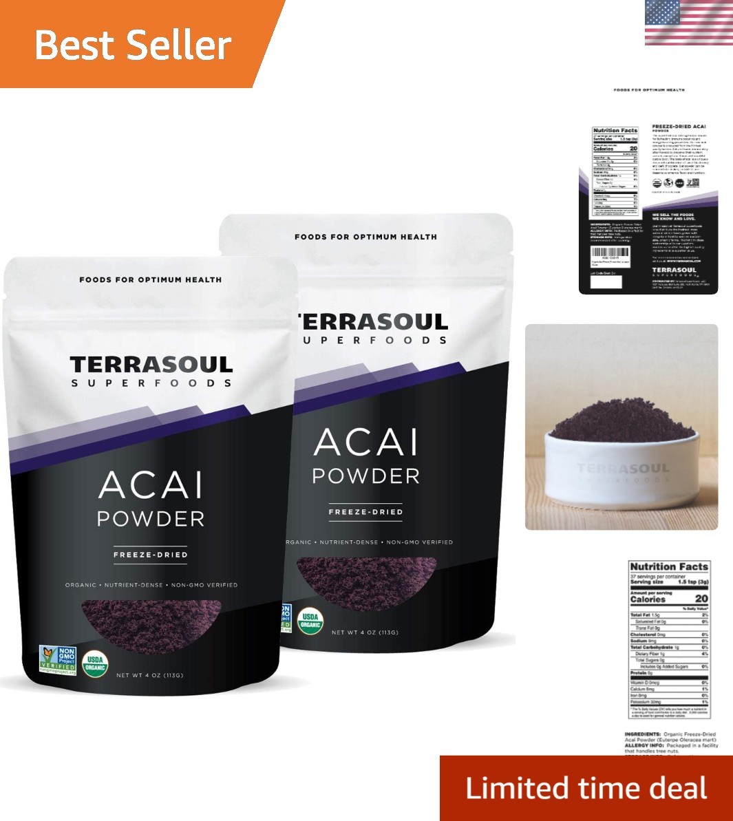 Organic Freeze-Dried Acai Powder 8oz – Nutrient-Dense Superfood for Recipes