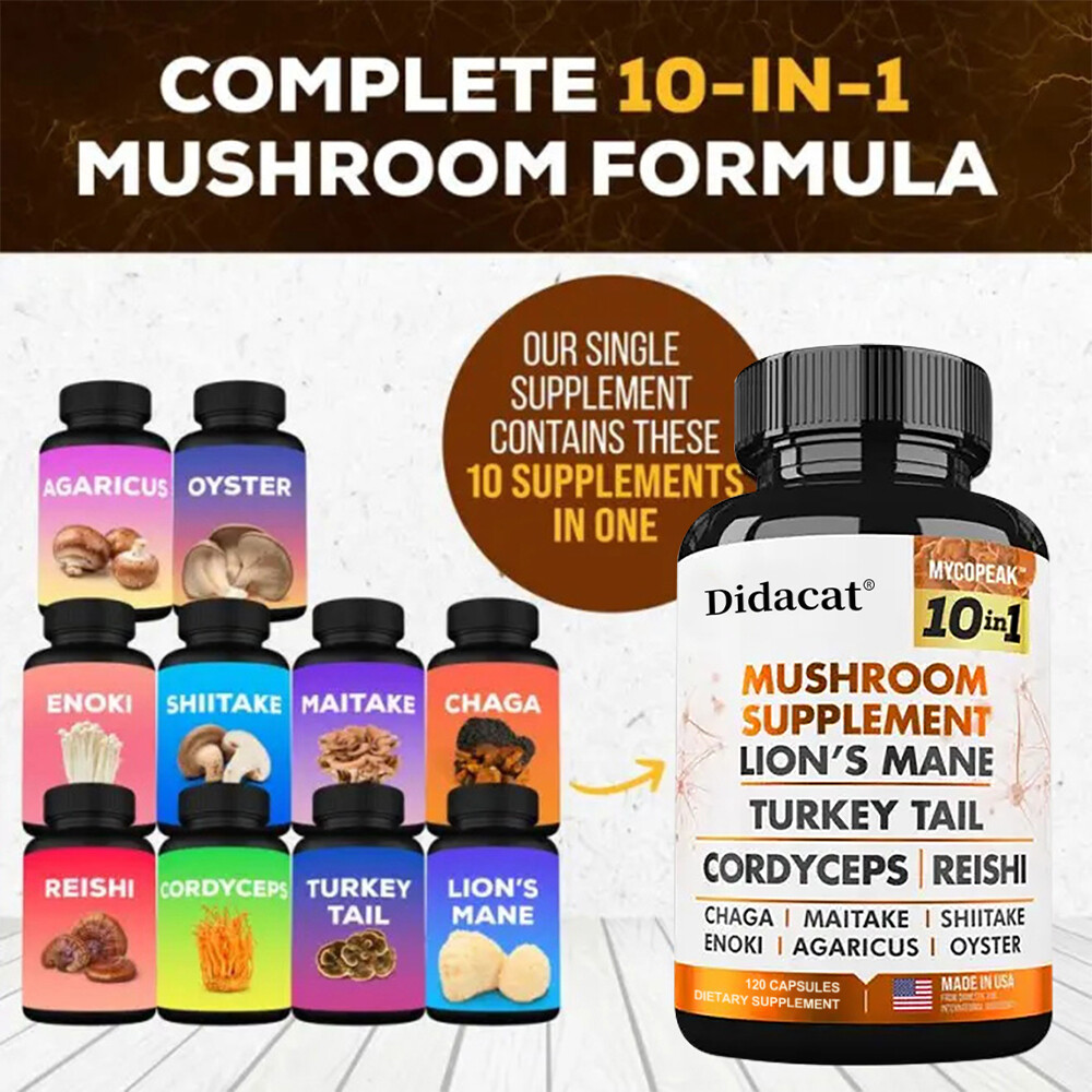Mushroom 11500mg Capsules-10 in 1 Blend-Nootropic Complex – Brain, Energy, Focus