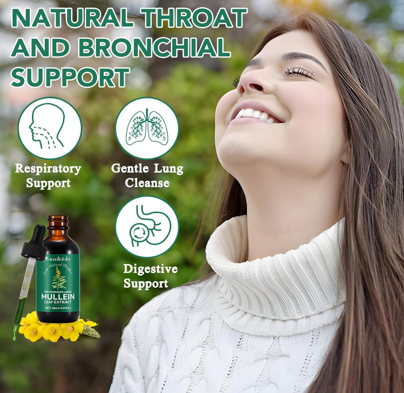 Mullein Drops for Lungs – Mullein Leaf Extract with Chlorophyll for Lung and Res