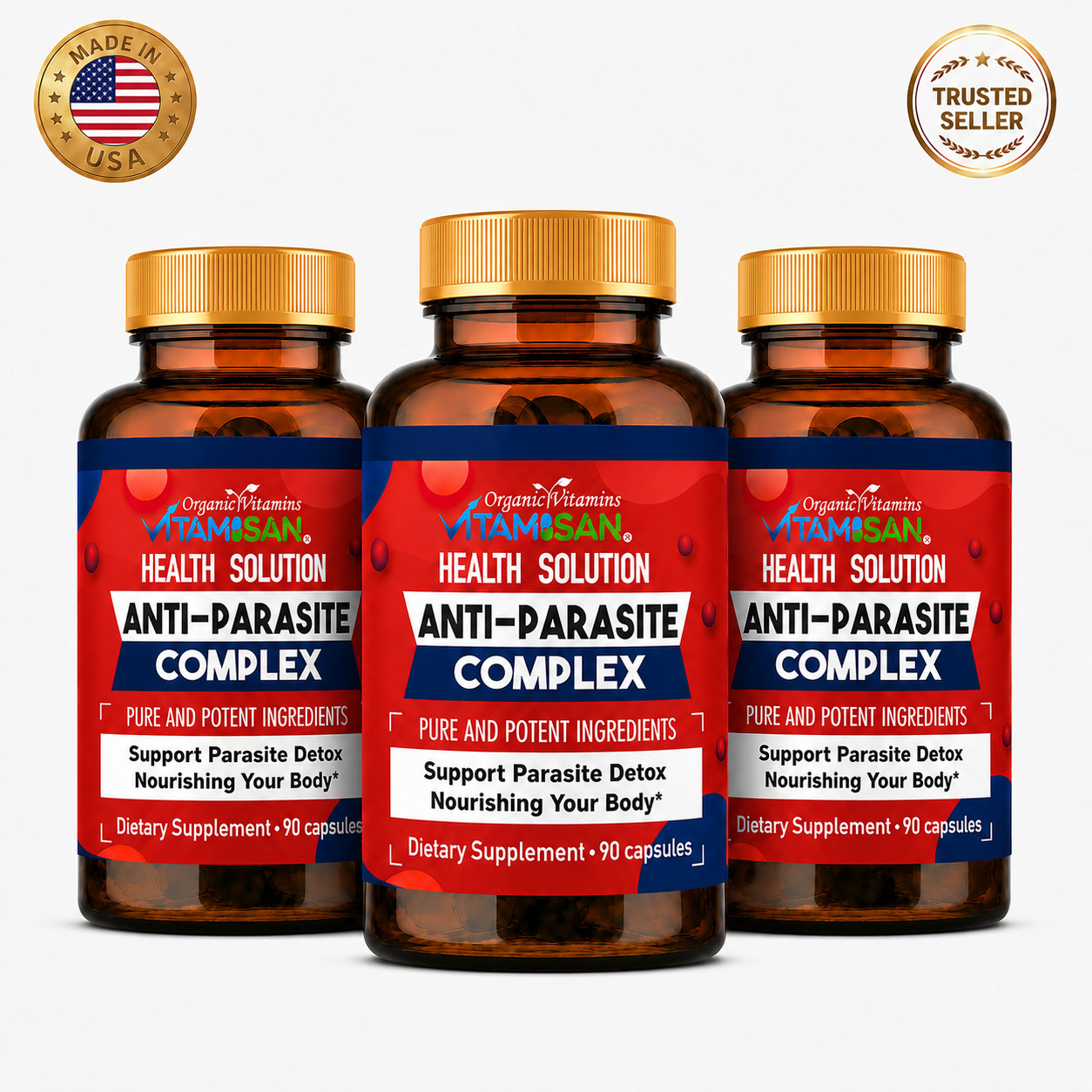Anti Parasite Complex 3 Bottles Herbal Detox Wellness Support 270 Caps