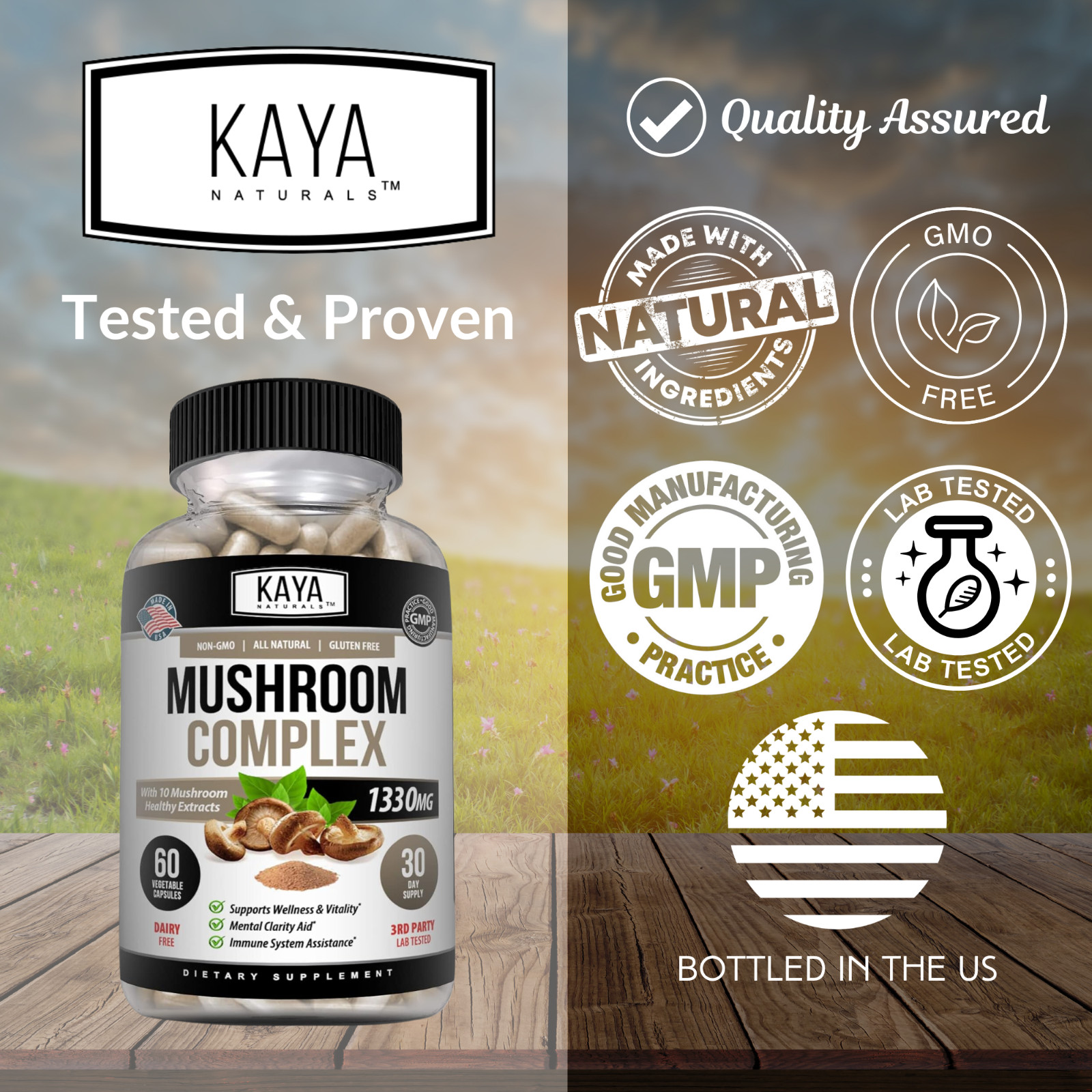 10x Mushroom Complex Supplement, Lions Mane, Reishi, Shiitake, Immune Capsule
