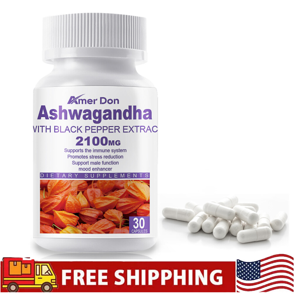 Ashwagandha Capsules 2100mg Anxiety Stress Immune Support w/ Black Pepper Root