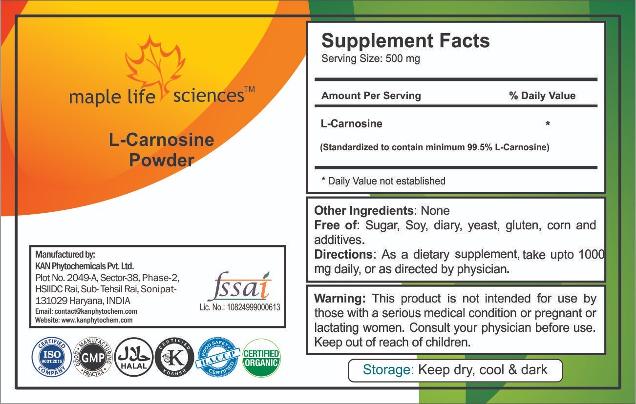 L-Carnosine Powder 99.5% Pure & High Quality NO FILLERS