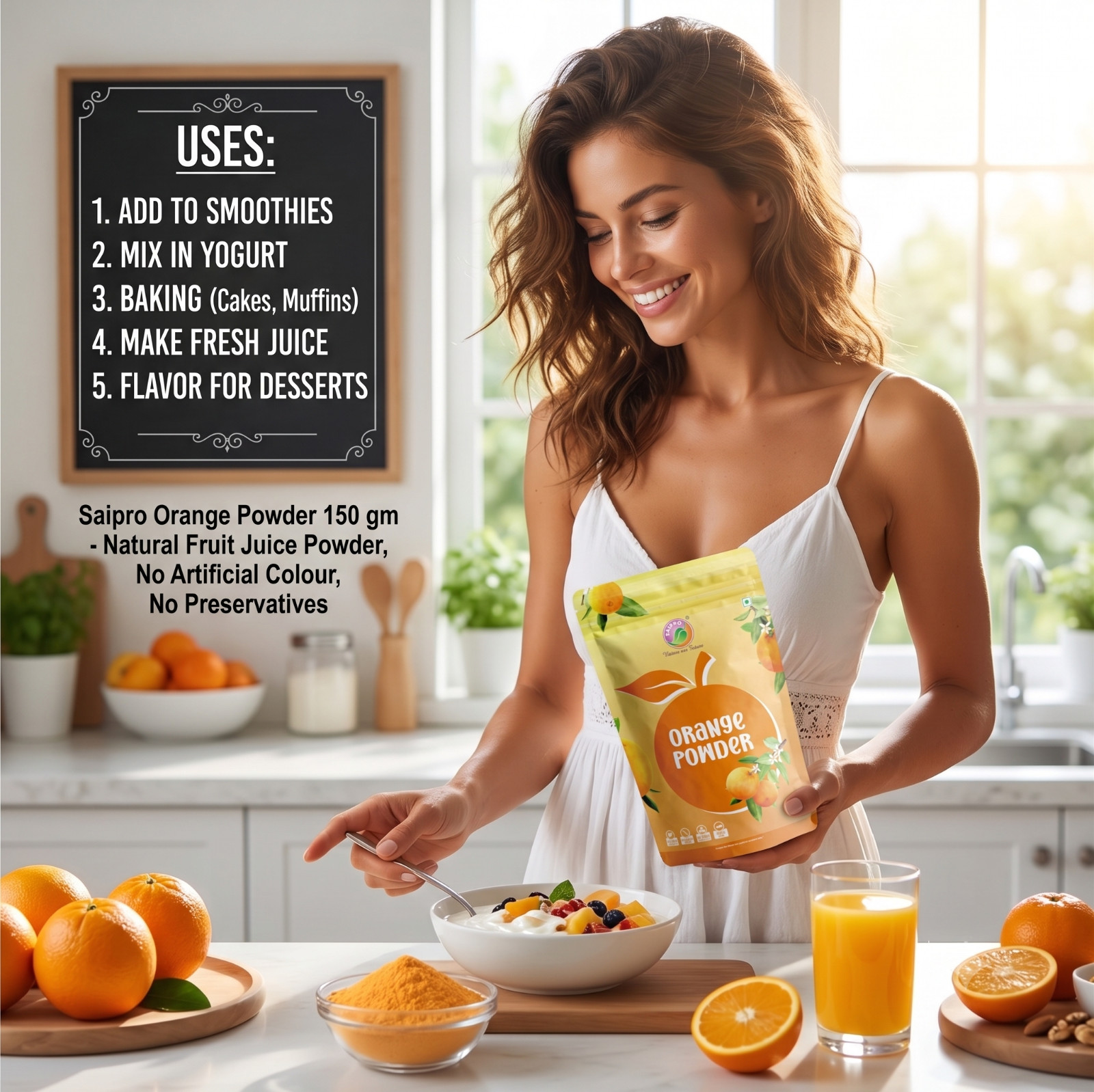 Saipro Orange Fruit Juice Powder 150 gm Natural No Artificial colour