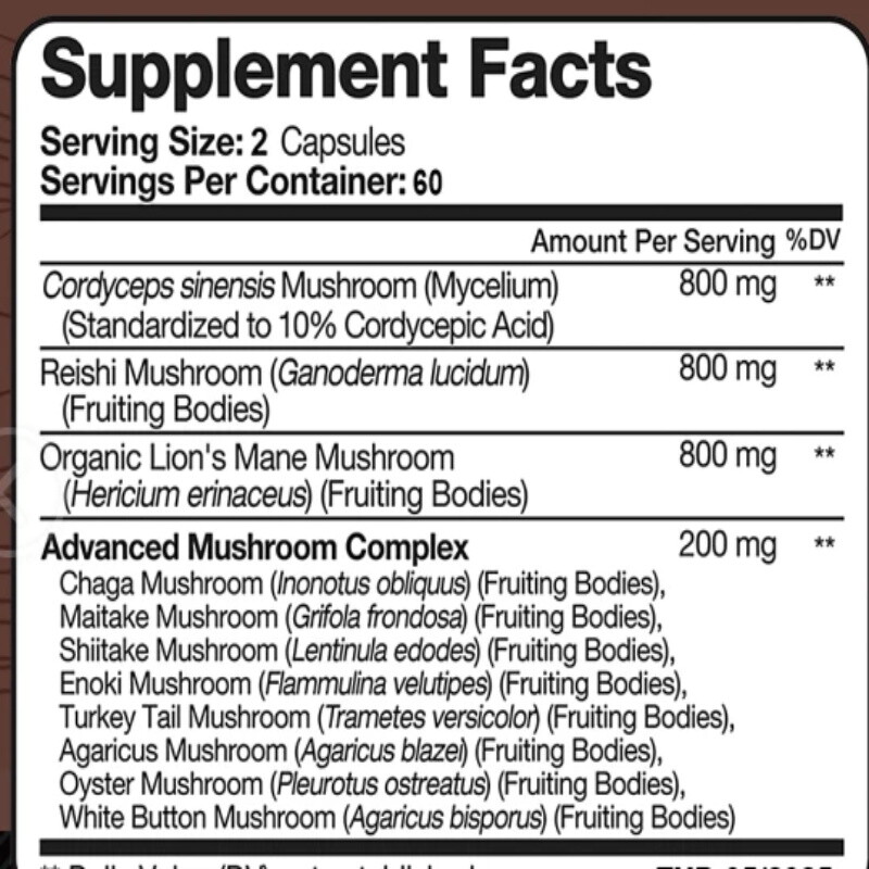 MUSHROOM COMPLEX Improves Concentration Improve Memory Maintain Brain Health