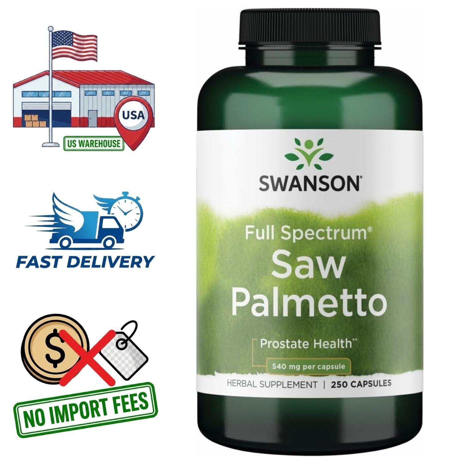 Saw Palmetto Berry 540mg Serenoa repens 250 Capsules – 8 Month Supply