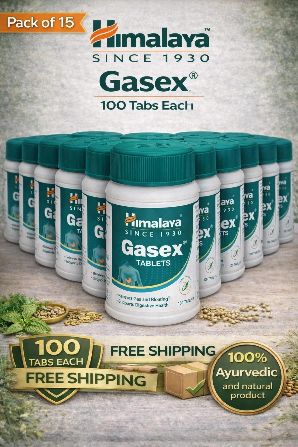 Himalaya Gasex Tablets Ayurvedic Herbal Wellness 1500 Tabs Exp 07-2028