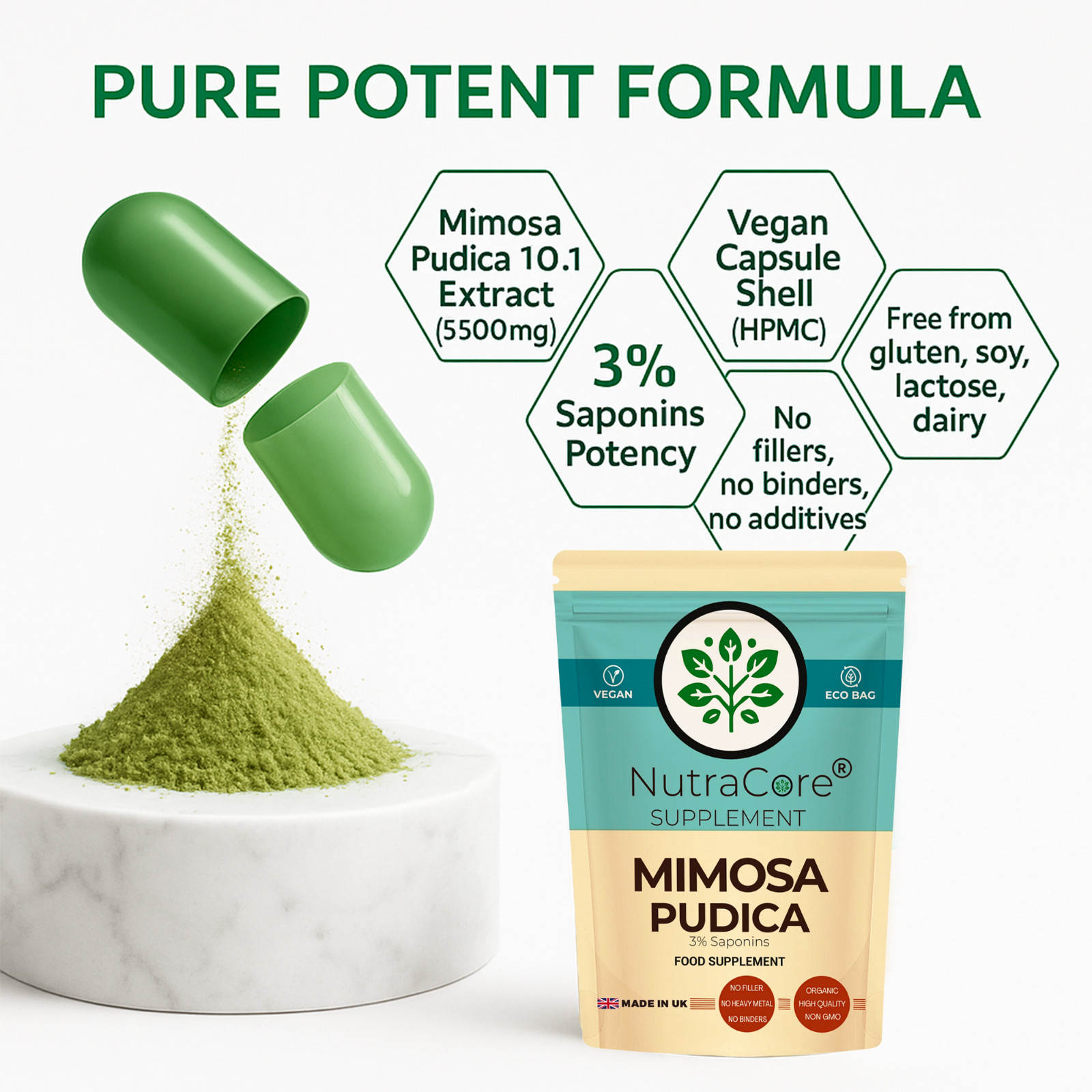 Mimosa Pudica Seed Caps 5500mg (3% Saponins)-Support Gut Health &Natural Detox