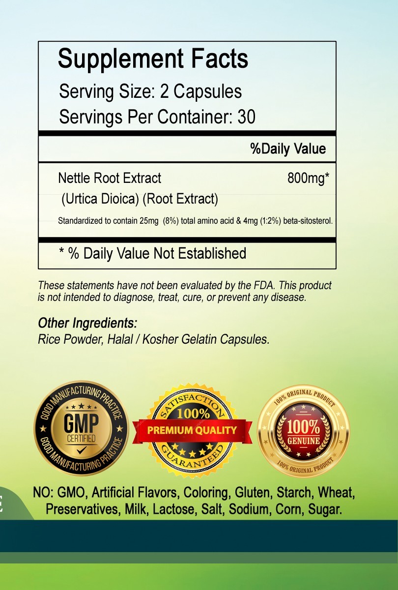 Stinging Nettle Root 800mg Serving Standardized Extract – Ship from USA