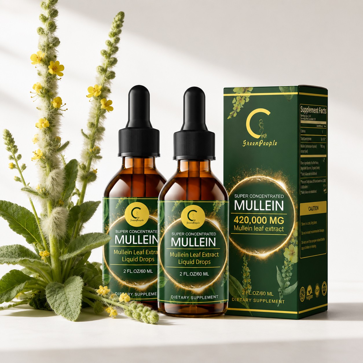 2Pack Mullein Drops – Alcohol-Free Lung Cleanse & Detox Support – Liquid Extract