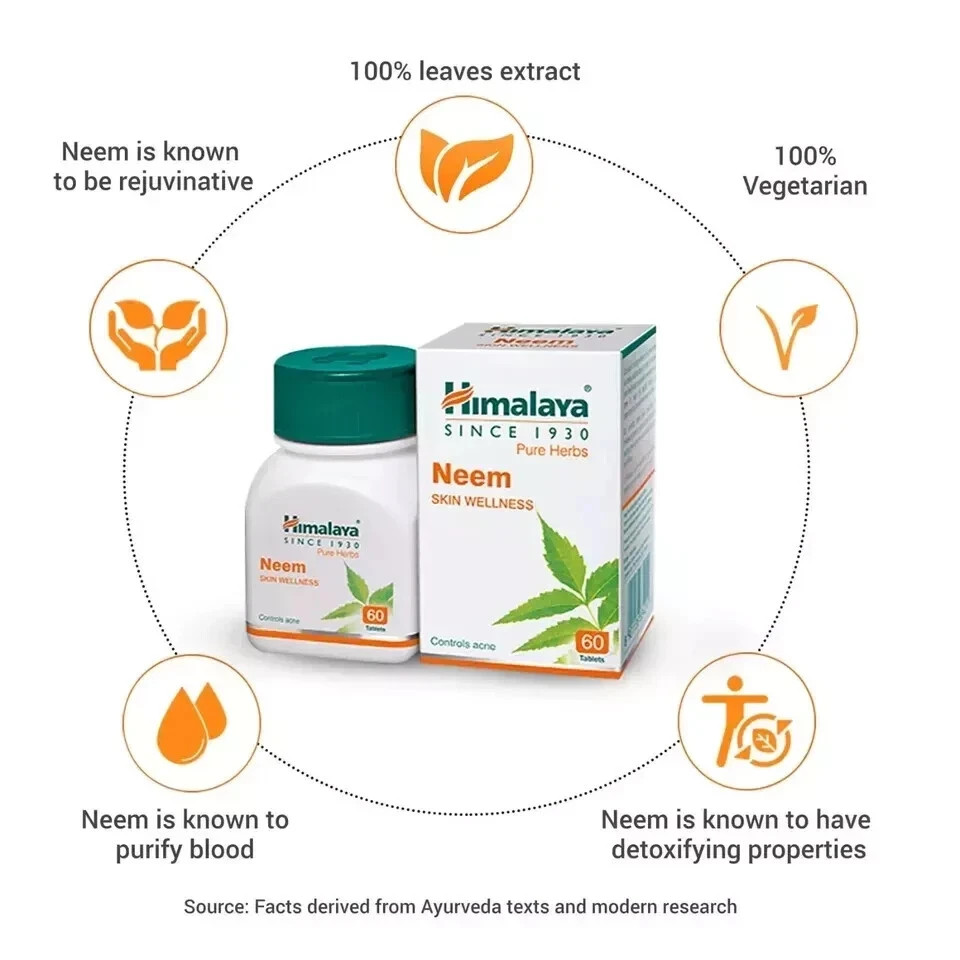 Himalaya Neem Tablets – Buy 2 Get 1 Free (60 Tabs Each) | Acne Control | Herbal