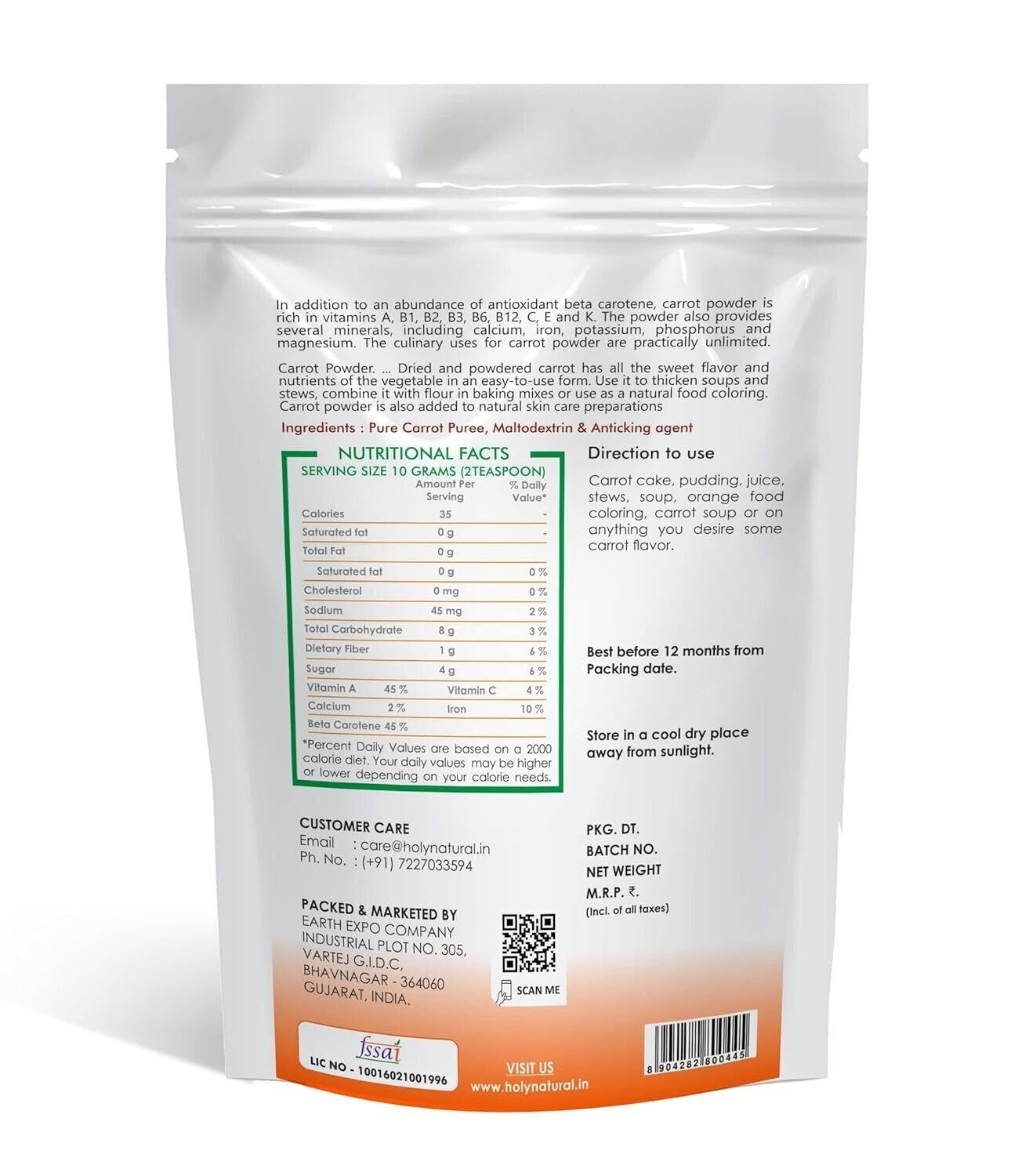 HN Carrot Powder 100gm, Spray Dried Powder, Rich immune booster