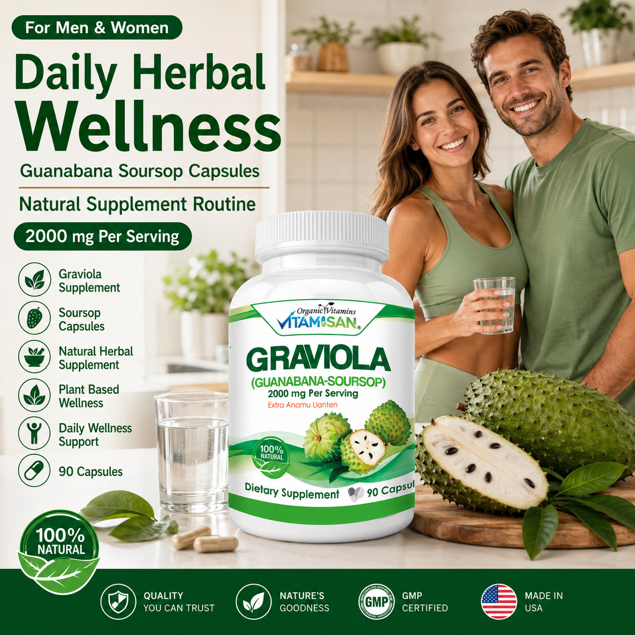 Soursop Graviola 2000 mg x/serving 360 Capsules Guanabana 6 Month supply Annona