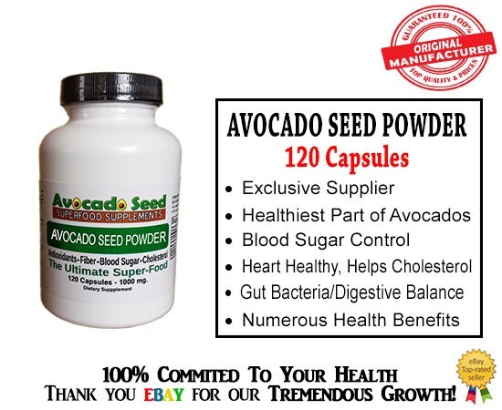 120 Avocado Seed Powder Capsules- Digestion,Blood Sugar,Cholesterol,Gut Bacteria