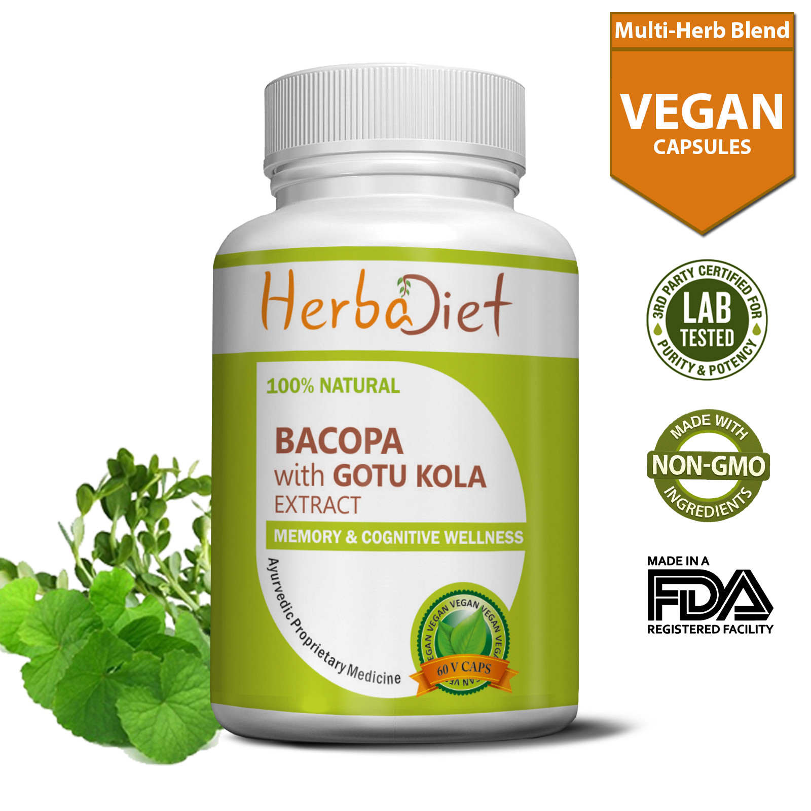 Cognitive Memory Brain Boost Enhance Support Nootropic Bacopa Gotu Kola Capsules