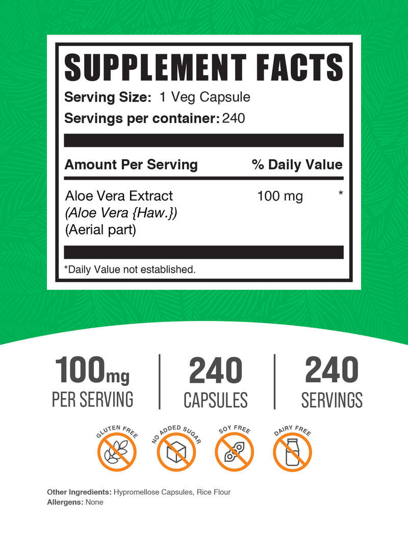 BulkSupplements Aloe Vera Extract Capsules – 100mg Per Serving