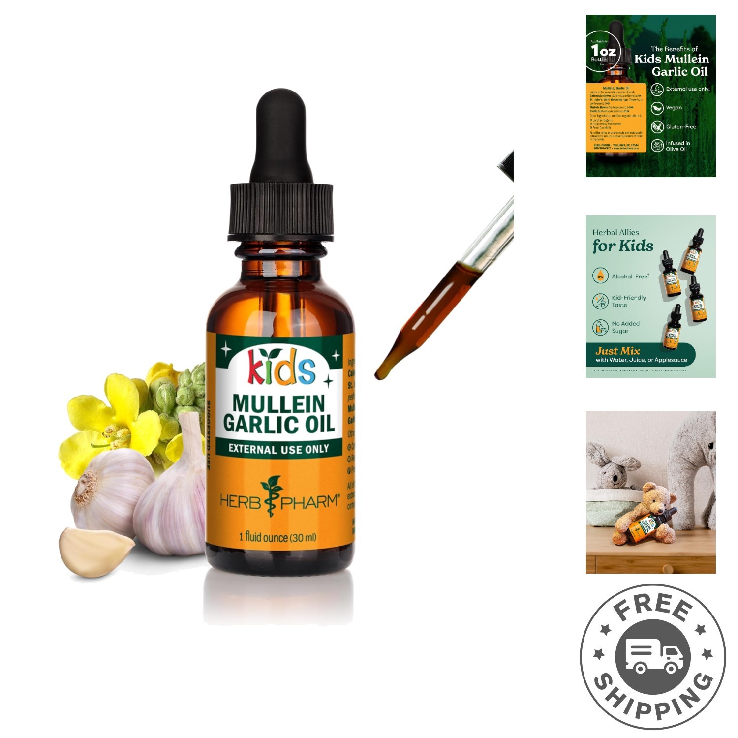Nurture with Kids Mullein & Garlic Ear Drops – Natural 1 Fl Oz for Ages 1-10