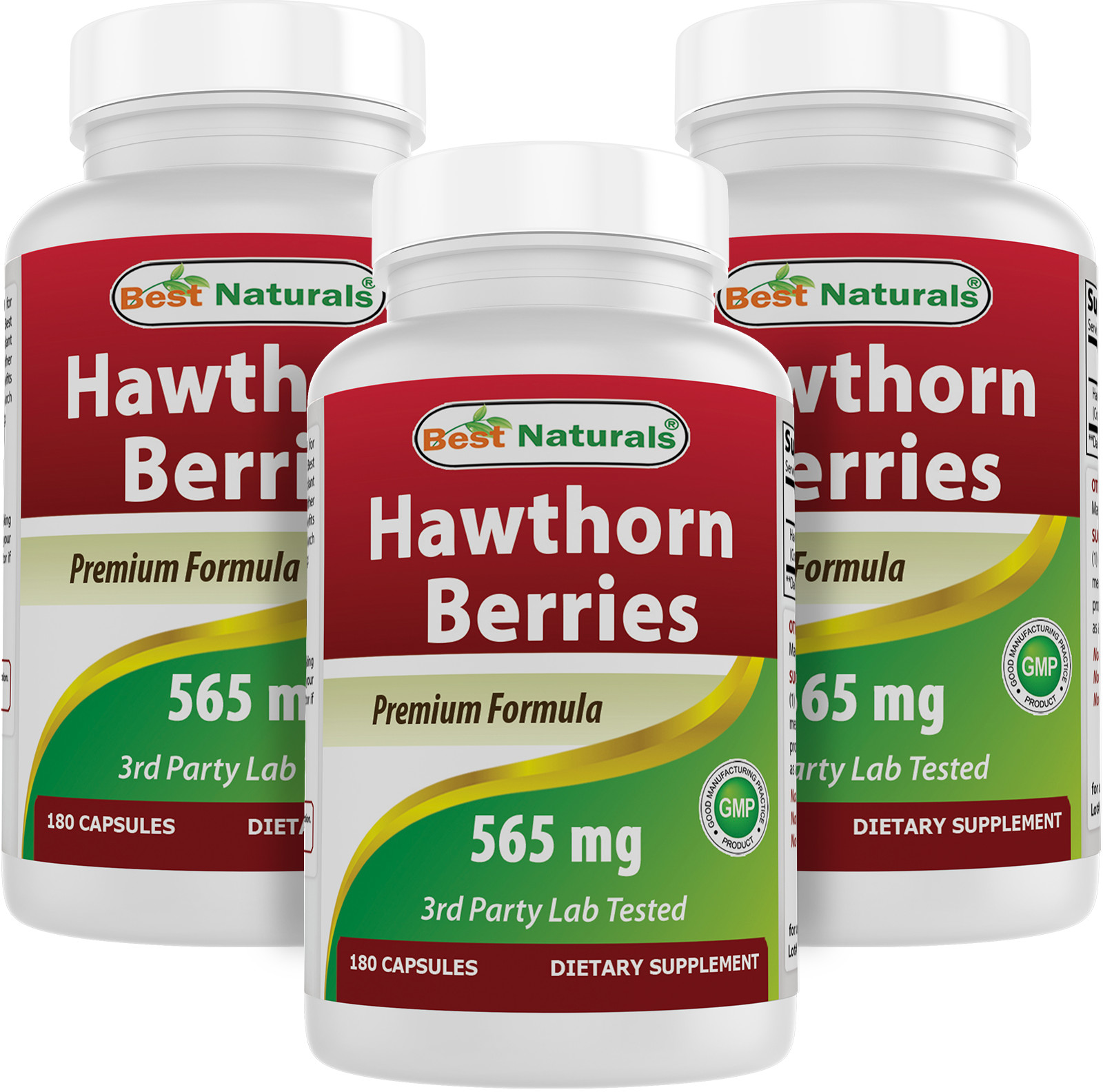 3 Pack Best Naturals Hawthorn Berry 565 mg 180 Capsules
