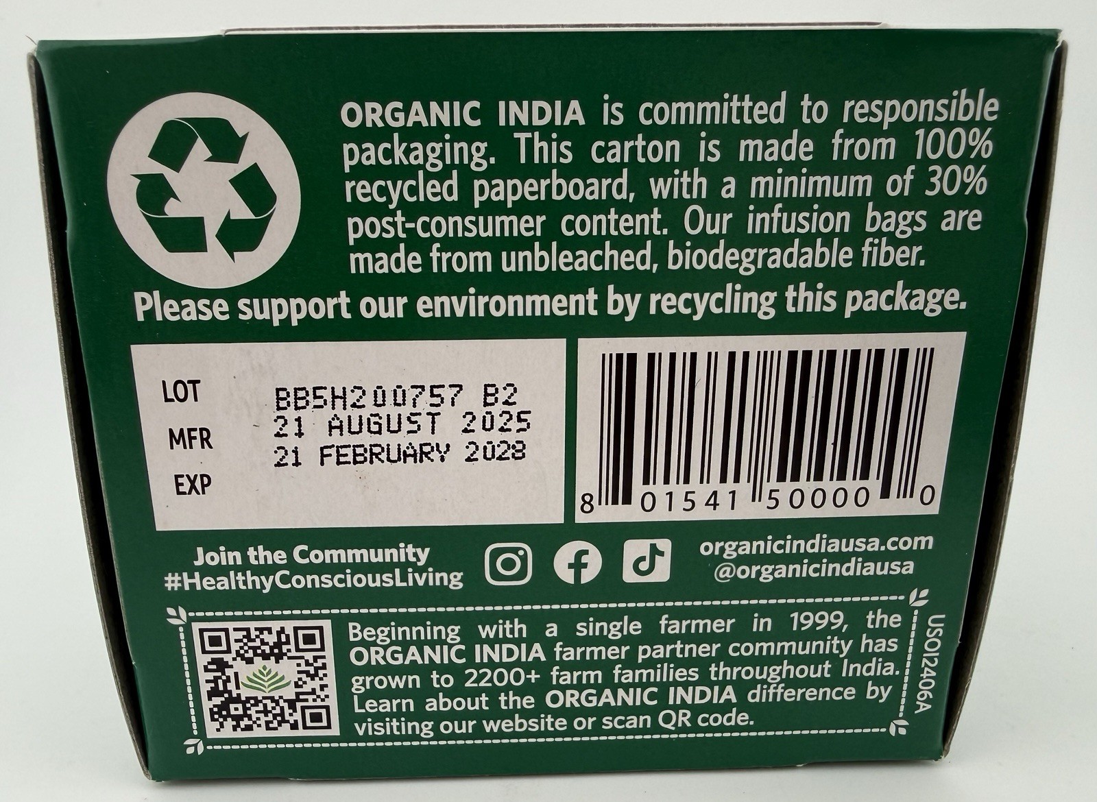 Organic India Tulsi Original Herbal Tea Organic Caffeine Free 18 Bags, 1 Pack