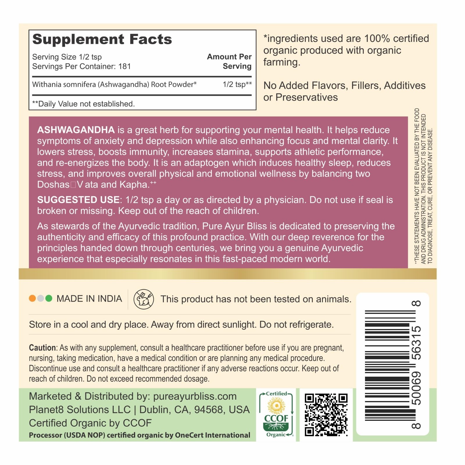 Organic Ashwagandha Powder 16oz – Stress Relief, Energy Boost, Hormone Balance,