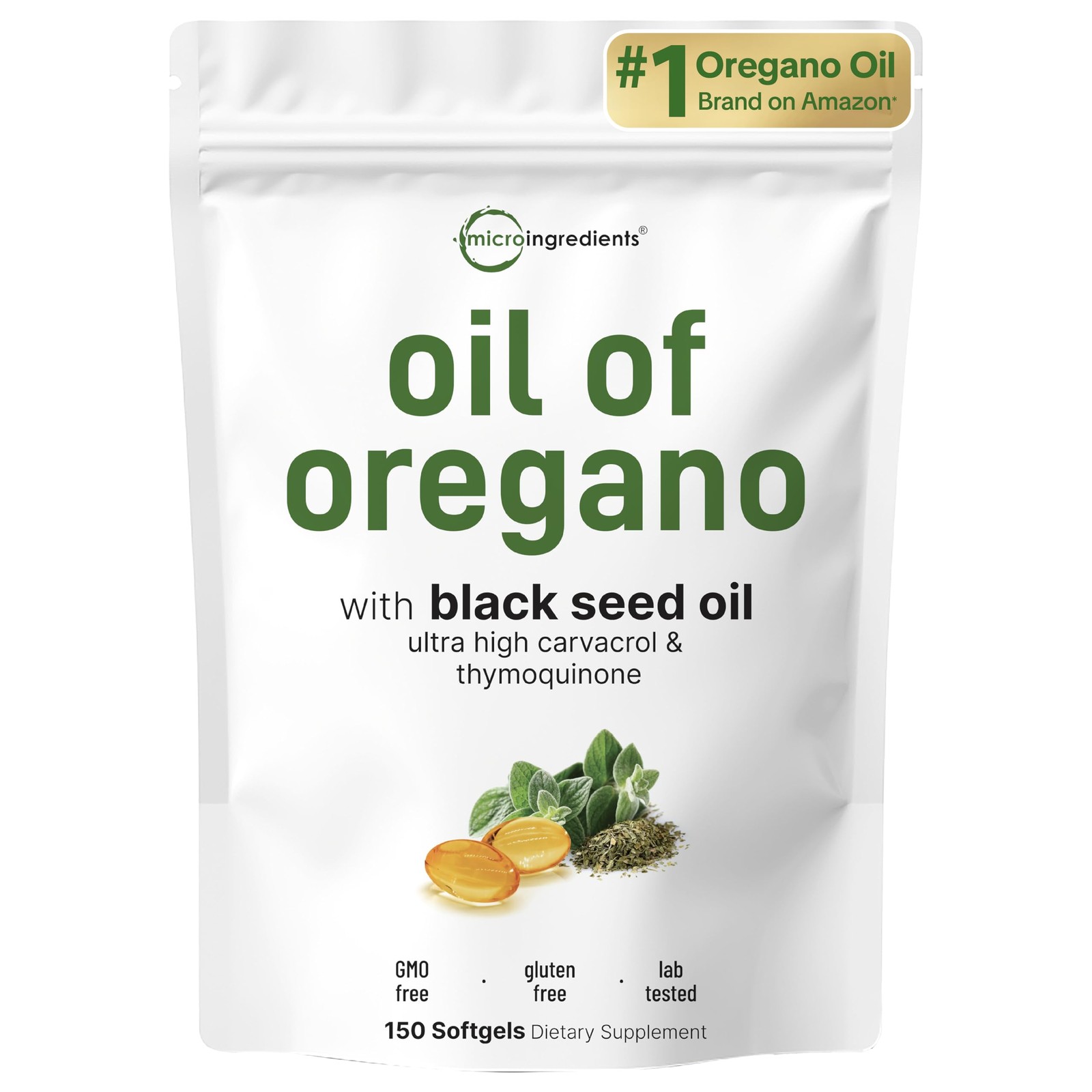 Micro Ingredients Oil of Oregano Softgels, 150 Count | 2 in 1 Formulated with…