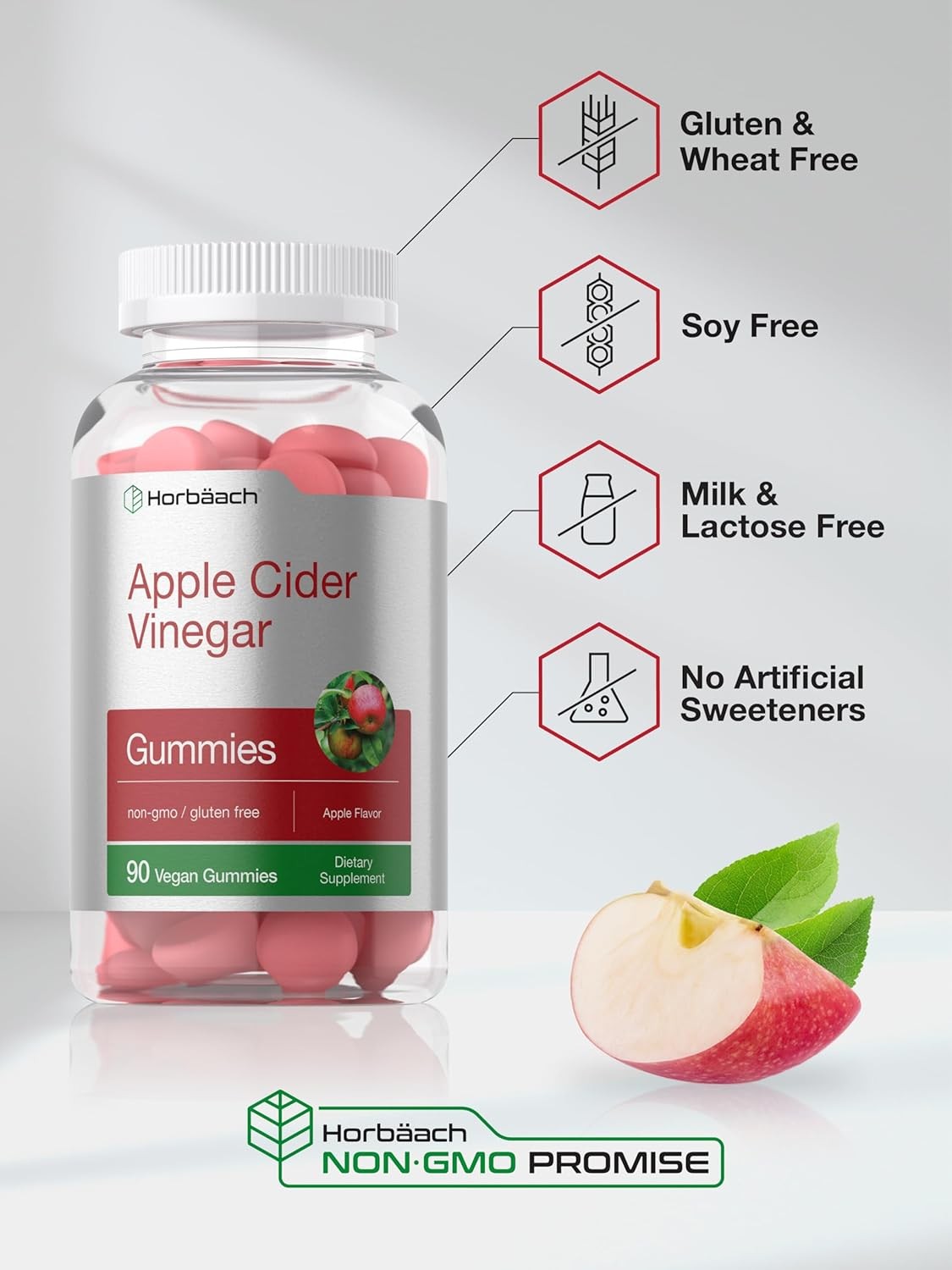 Apple Cider Vinegar Gummies | 90 Count | Natural Apple Flavor | by Horbaach