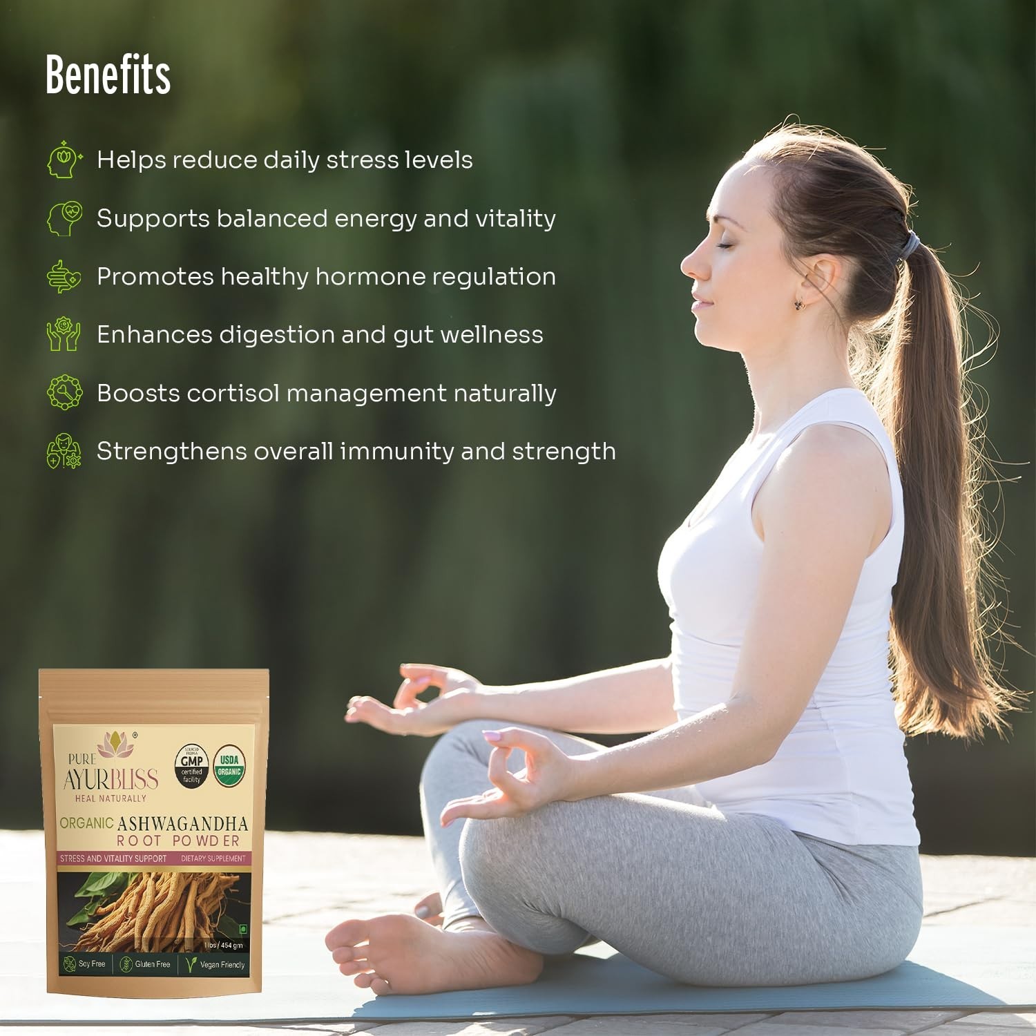 Organic Ashwagandha Powder 16oz – Stress Relief, Energy Boost, Hormone Balance,