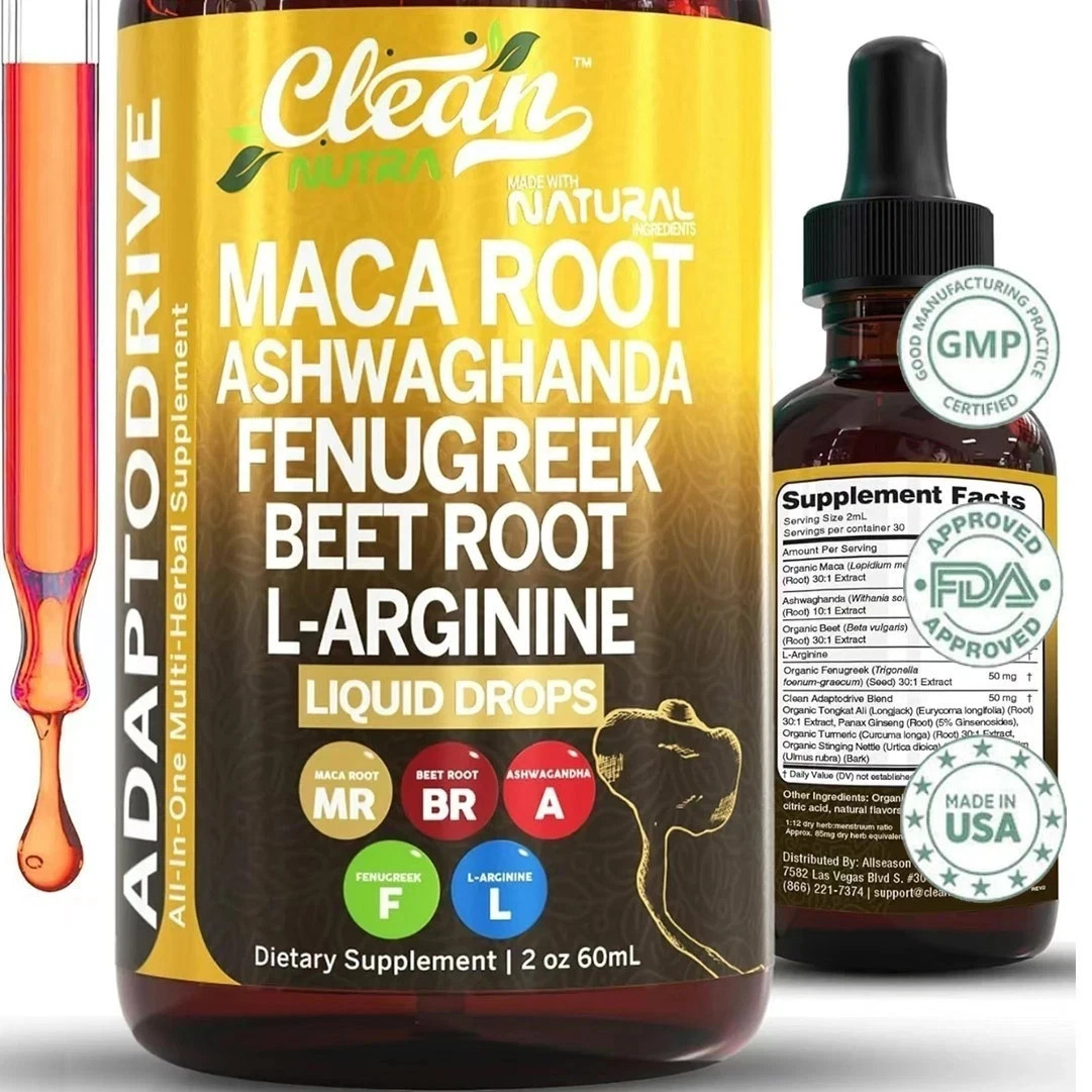 Natural Maca Root Liquid Drops Ashwagandha Fenugreek Beet Root and L-Arginine