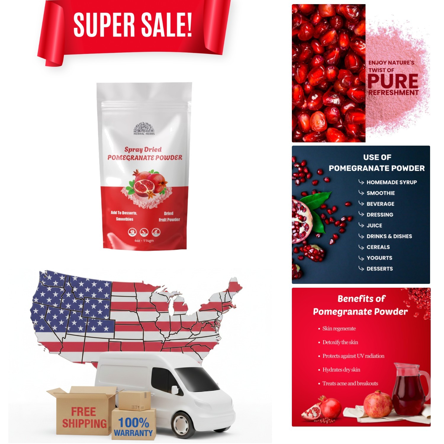 Caffeine-Free 114g Pomegranate Juice Powder – Gluten-Free, Healthy & Delicious
