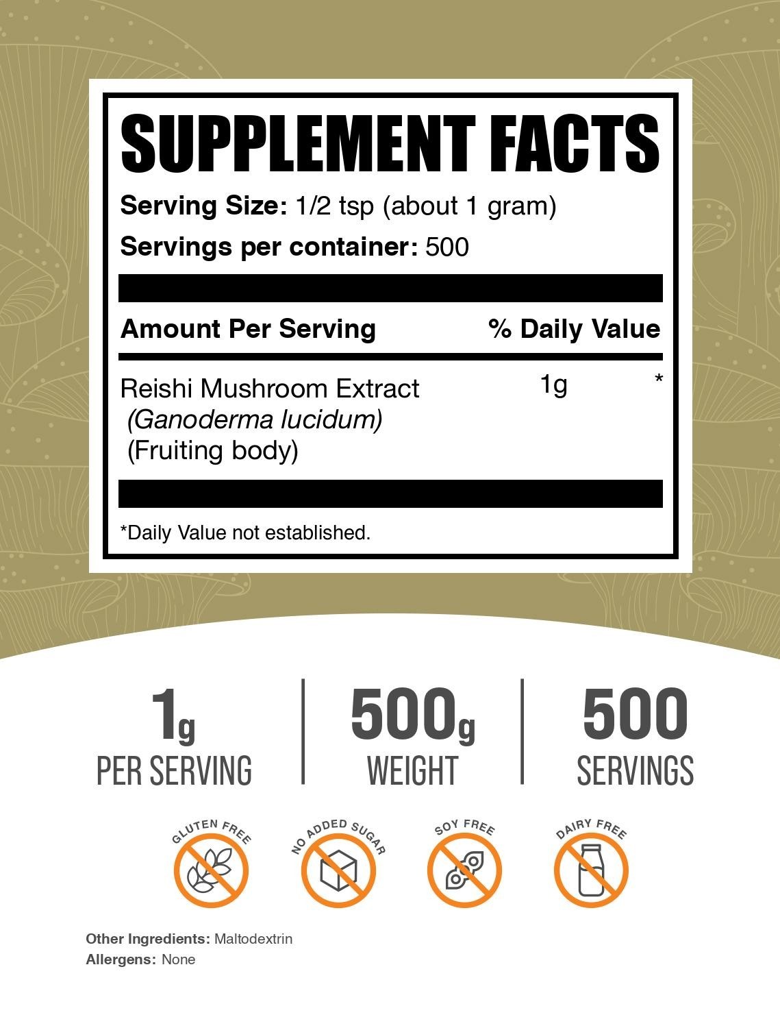 BulkSupplements Reishi Mushroom Extract Powder 500g – 1000 mg Per Serving