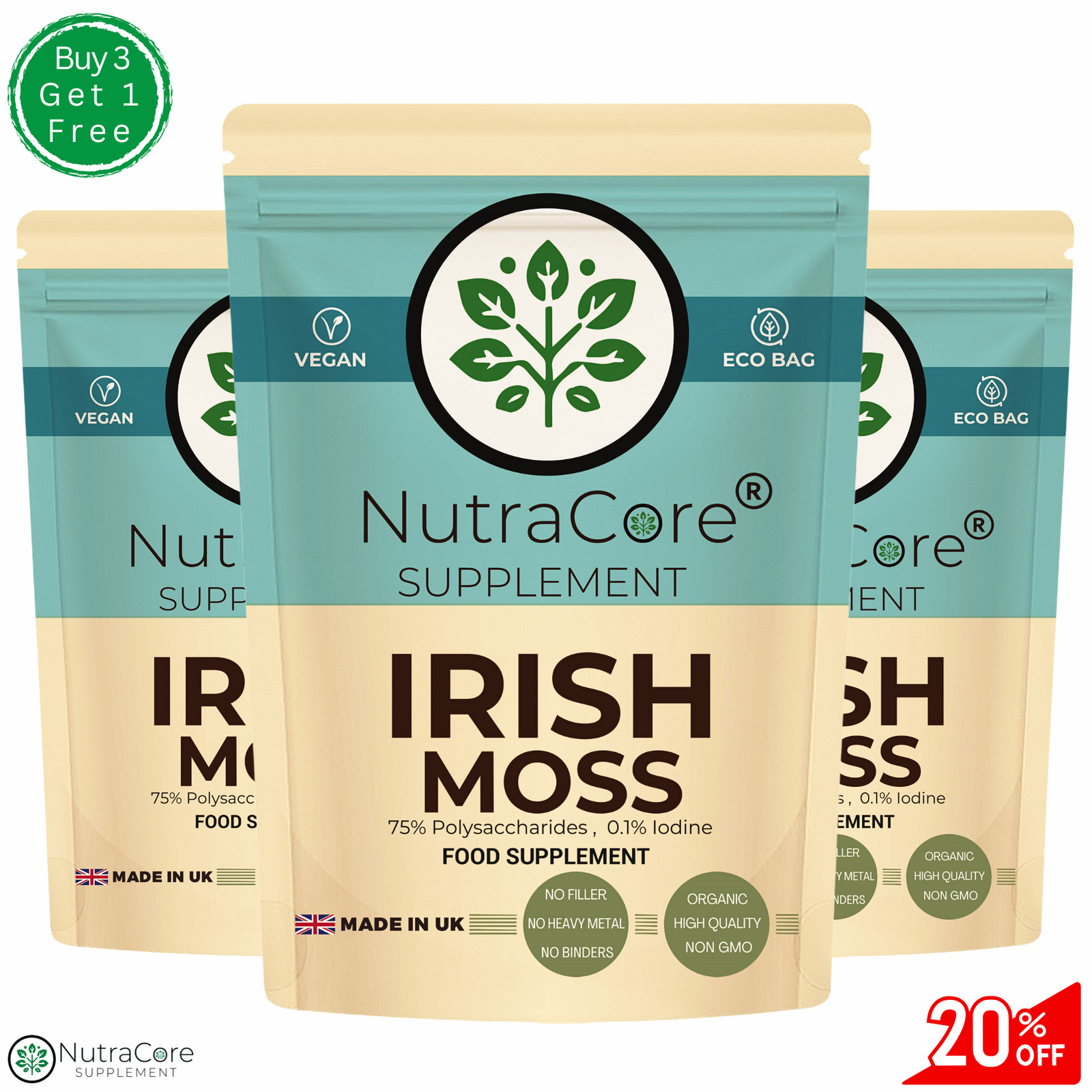 Irish Moss Capsules 5500mg-75%Polysaccharides &100% Pure Natural Sea Moss-90Caps