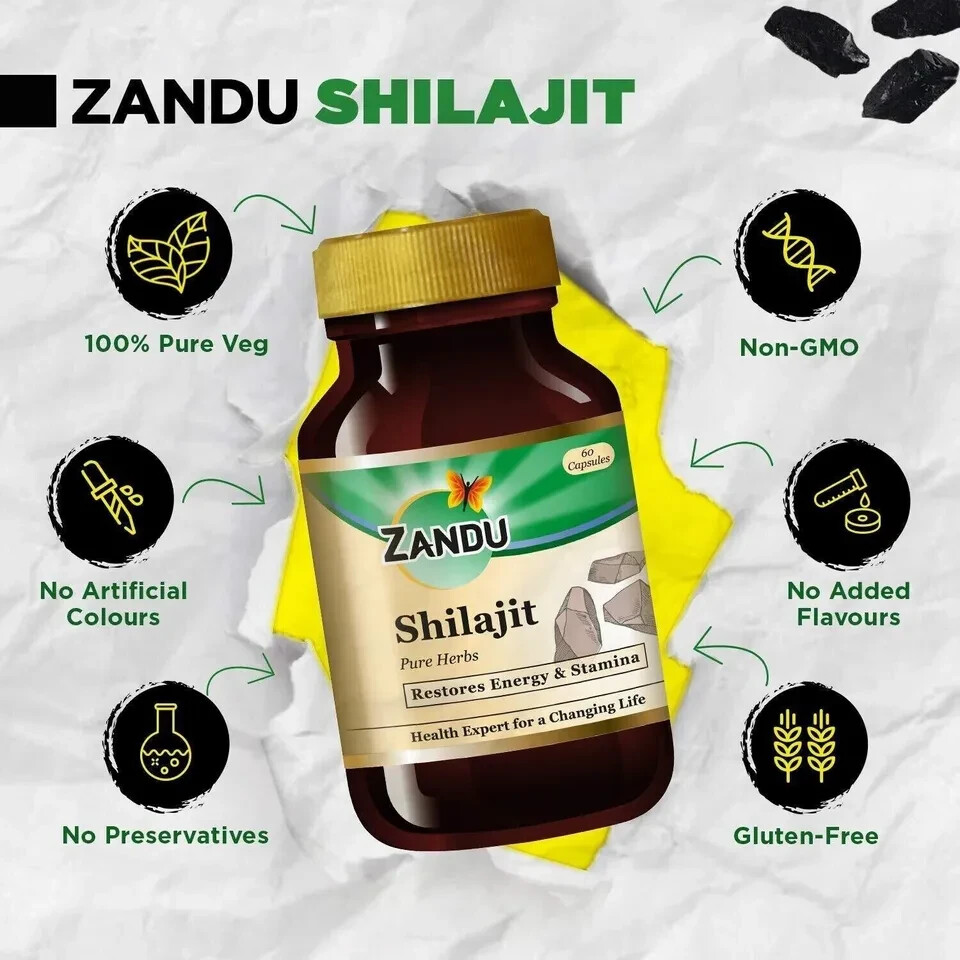 Zandu Shilajit (60 Caps) Ayurvedic Helps in Improving Strength Stamina Vitality