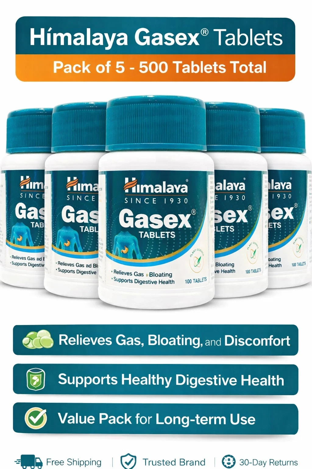 Himalaya Gasex 100 Tabs x5 | Digestive Support | Exp 07/2028 🌿 Herbal Remedy