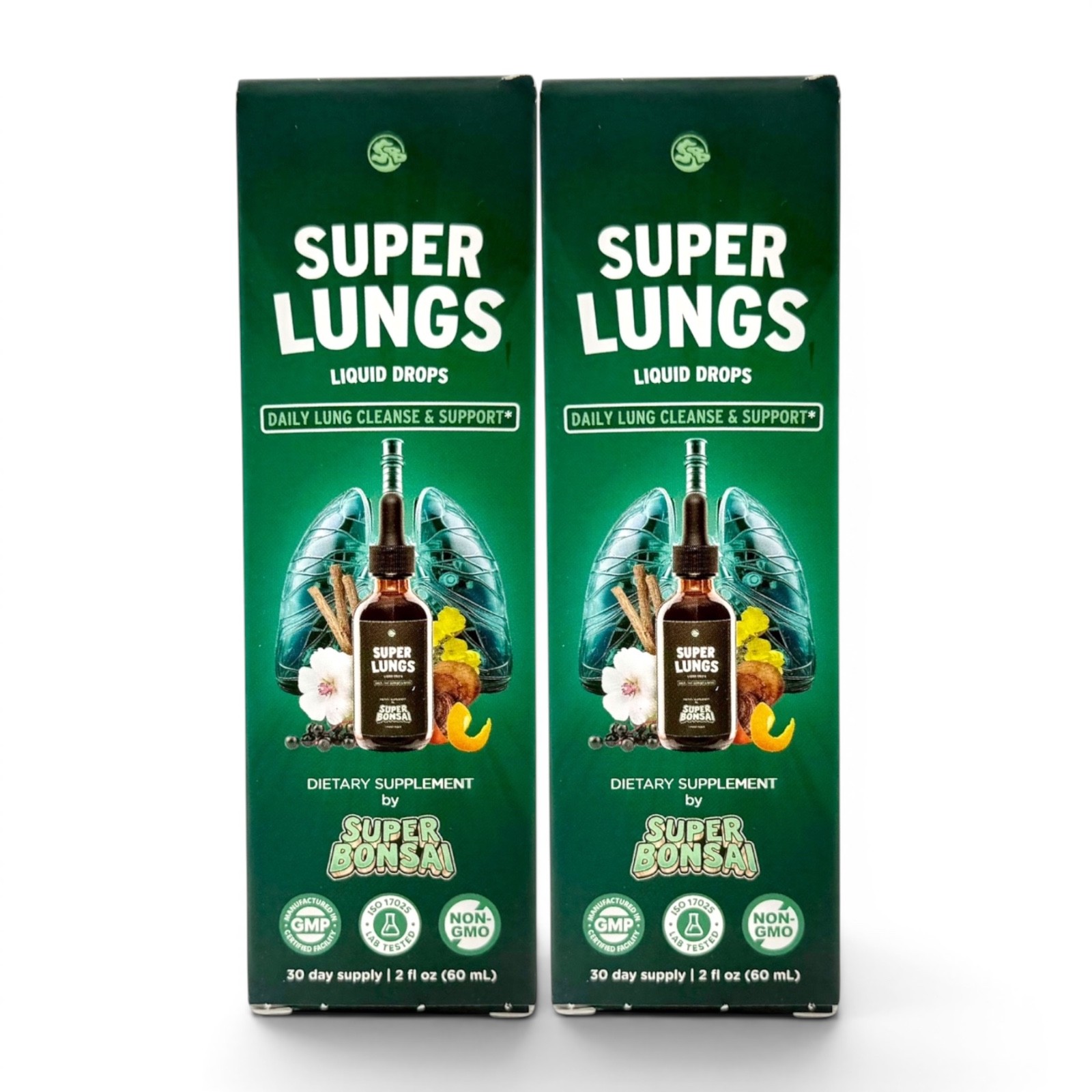 Super Lungs Liquid Drops 2oz Daily Lung Cleanse & Support Supplement Set Of 2