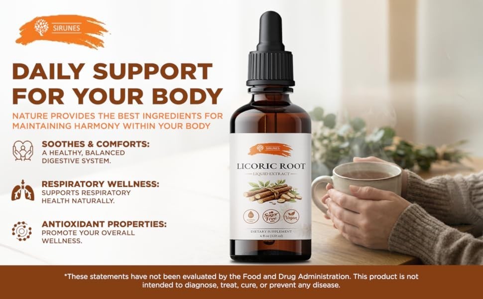 SIRUNES Licorice Root Extract Liquid Drops – Alcohol Free Licorice Tincture w…