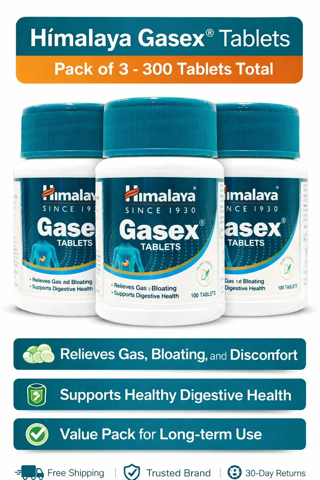 Himalaya Gasex Tablets Ayurvedic Herbal Wellness 300 Tabs Exp 07-2028