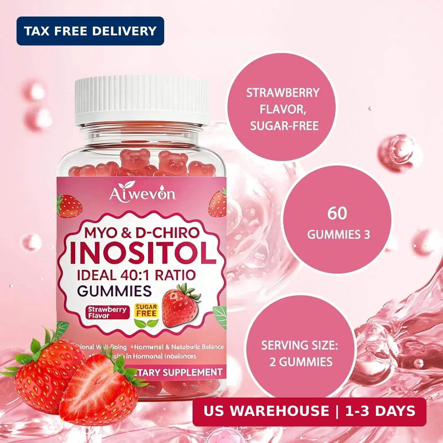 Myo-Inositol & D-Chiro Inositol Gummies 40:1 Ratio – Hormone Balance Supplement