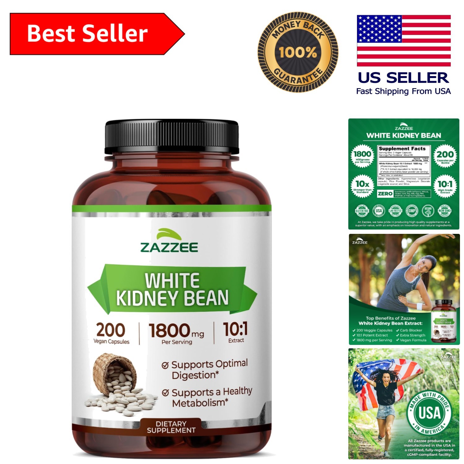200 Capsules of White Kidney Bean Extract – Natural Carb Blocker, 1800mg