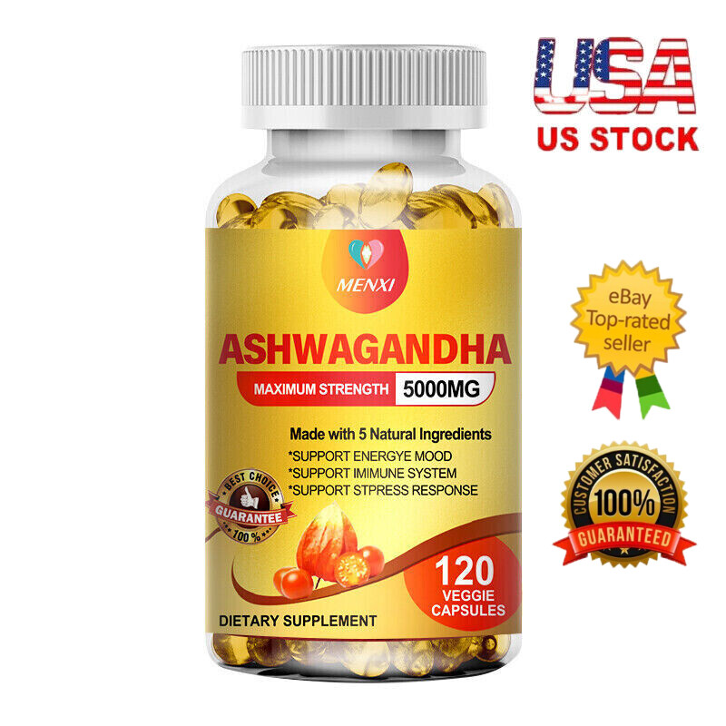 Ashwagandha 5000mg Capsules High Strength Stress Fatigue Anxiety Relief 120pills