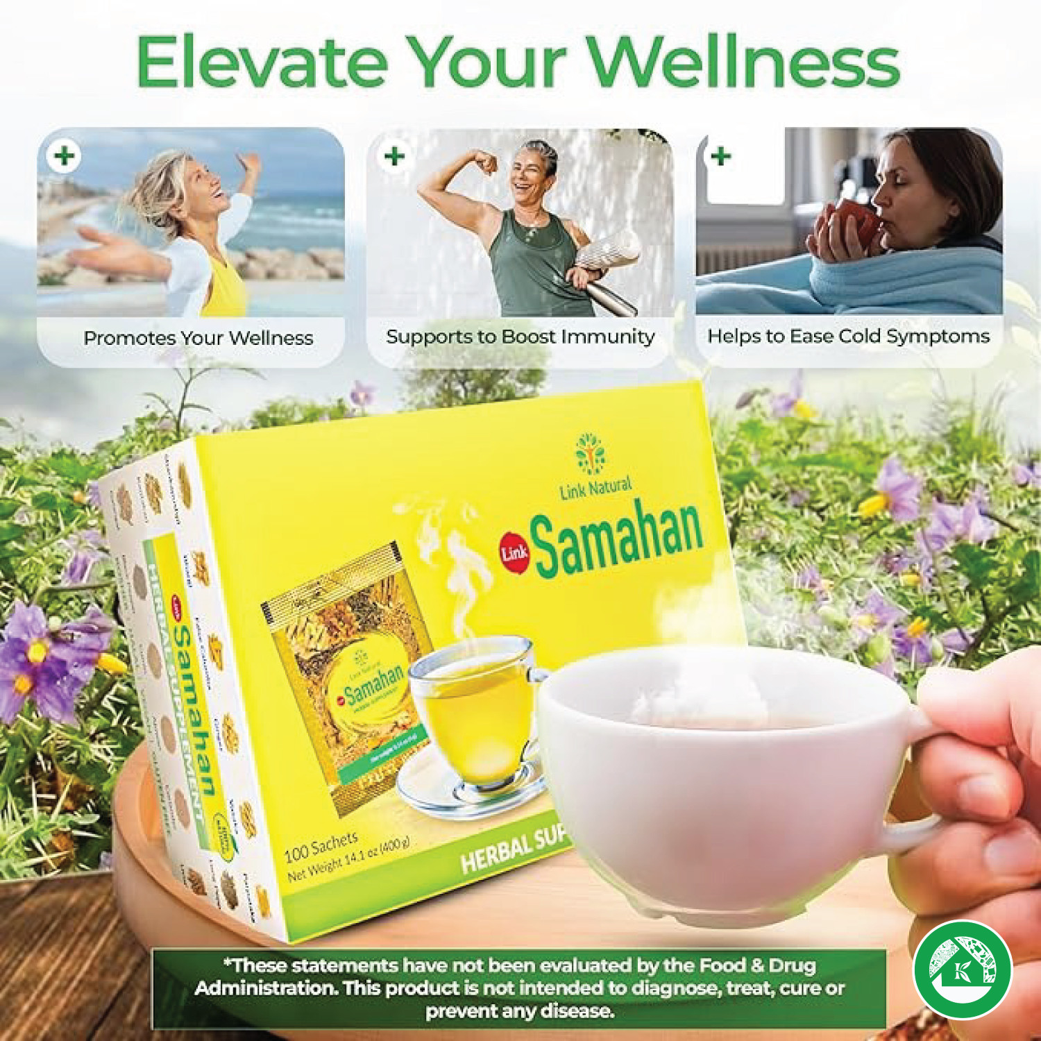 Sri Lanka Herbal Te, Link Samahan, Ayurvedic, Cold, Flu, Supplement, 10 Sachets