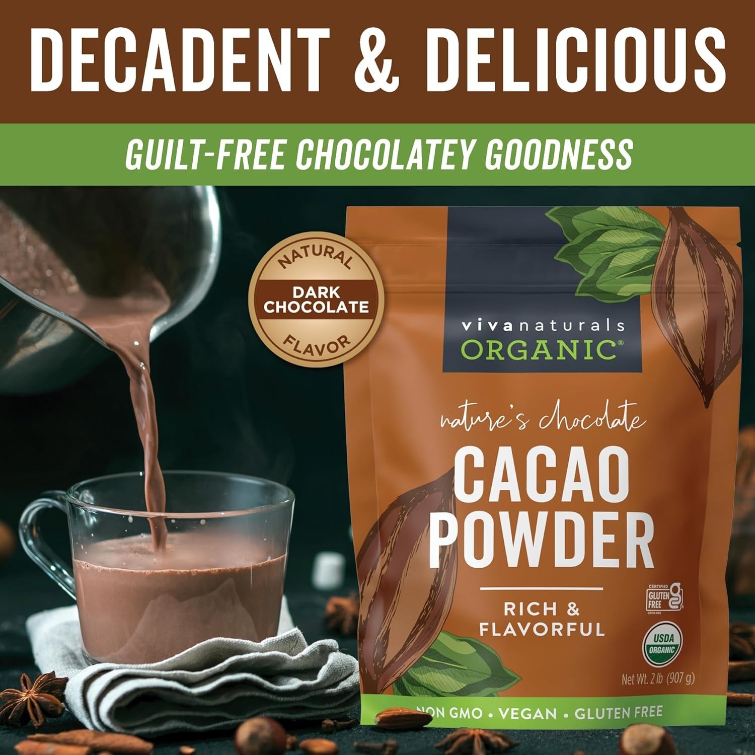 2 lb Organic Cacao Powder – Unsweetened Chocolate for Baking & Hot Drinks