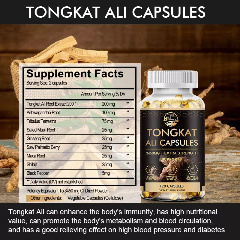 120 Capsules 3450MG Tongkat Al LONGJACK GRADE A STRONGEST ROOT EXTRACT 200:1