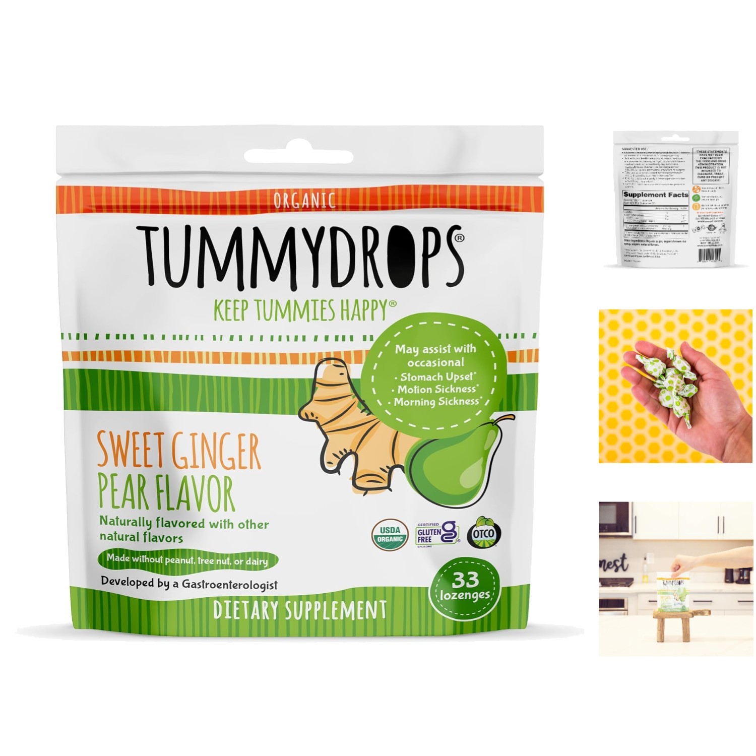 33 Count Organic Ginger Lozenges – and Gluten Free Sweet Pear Flavor