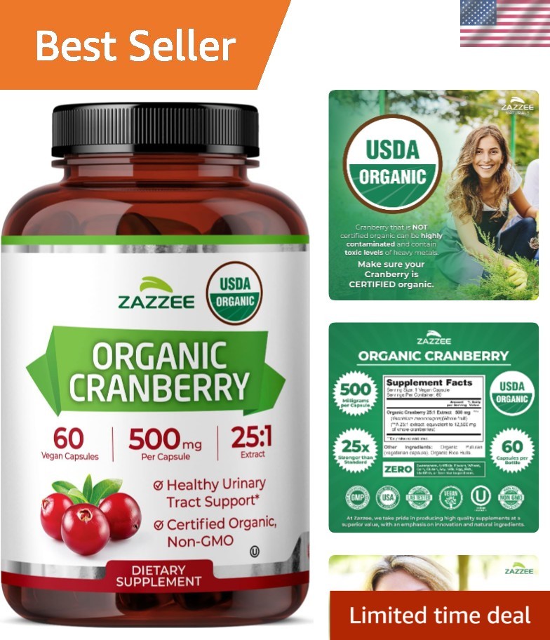 Potent 25:1 Organic Cranberry Capsules, Bladder Health Support – 60 Count