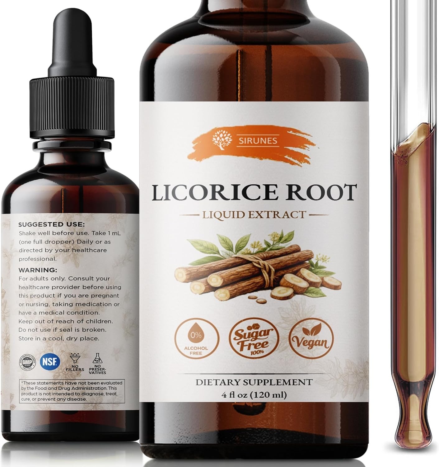 SIRUNES Licorice Root Extract Liquid Drops – Alcohol Free Licorice Tincture w…