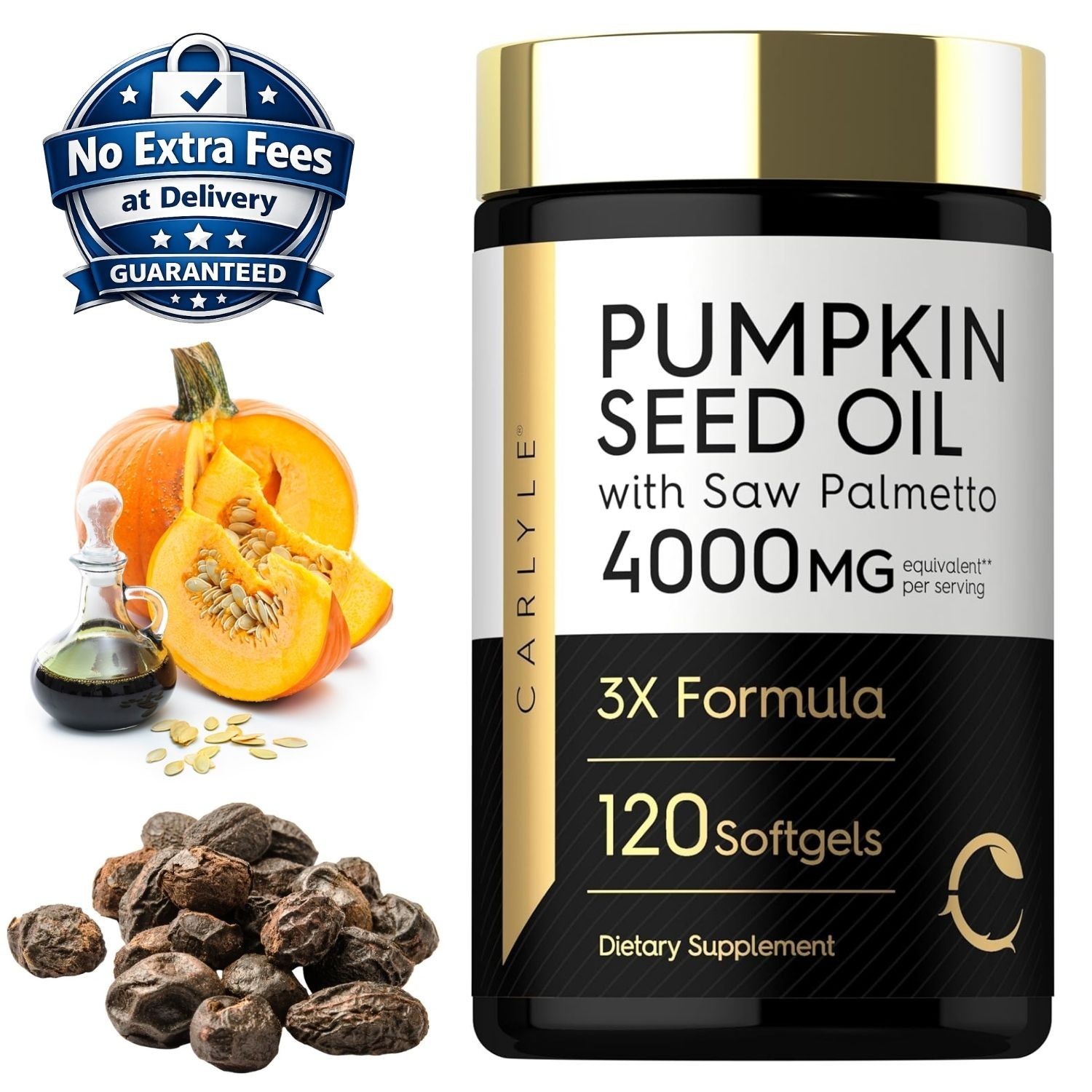 Aceite Semilla Calabaza y Saw Palmetto 4000mg con Biotina 10000mcg, 120 Softgels