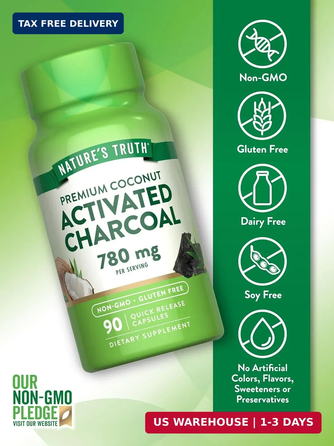 Nature’s Truth Activated Charcoal Capsules | 90 Count | Non-GMO & Gluten Free Su